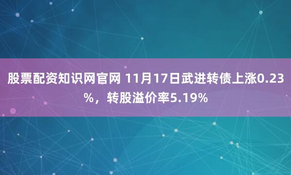 股票配资知识网官网 11月17日武进转债上涨0.23%，转股溢价率5.19%
